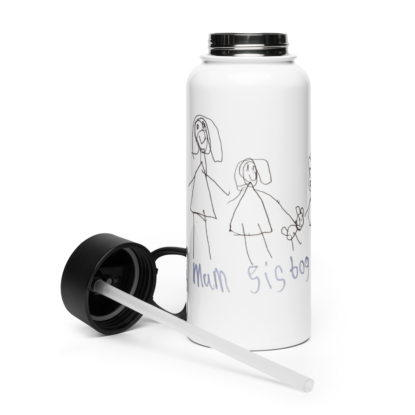 Custom Stainless Steel Water Bottle Straw Lid- Child’s Artwork