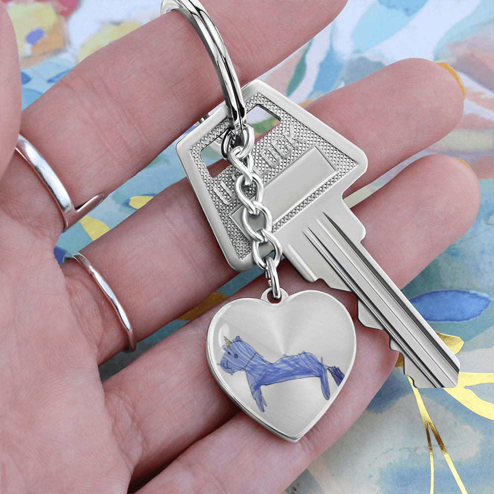 Custom Heart Pendant Keyring- Child’s Artwork