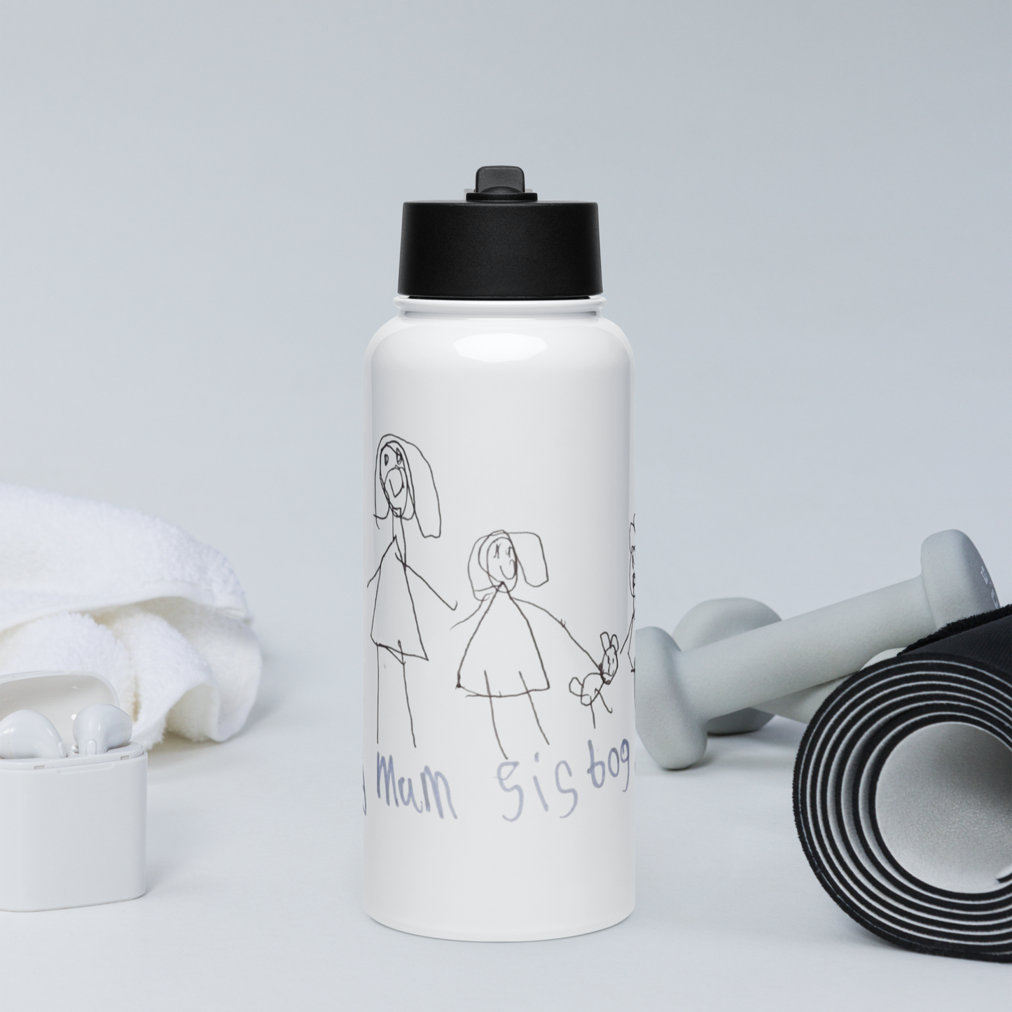 Custom Stainless Steel Water Bottle Straw Lid- Child’s Artwork