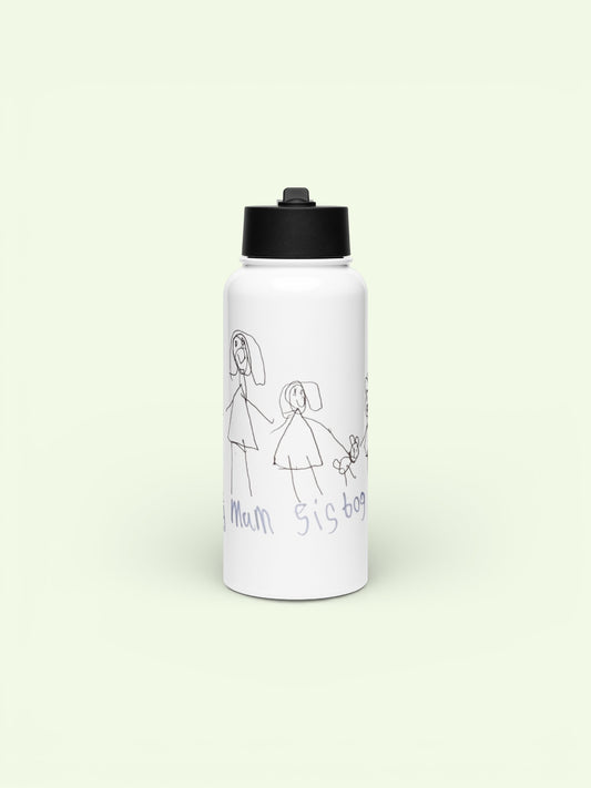 Custom Stainless Steel Water Bottle Straw Lid- Child’s Artwork